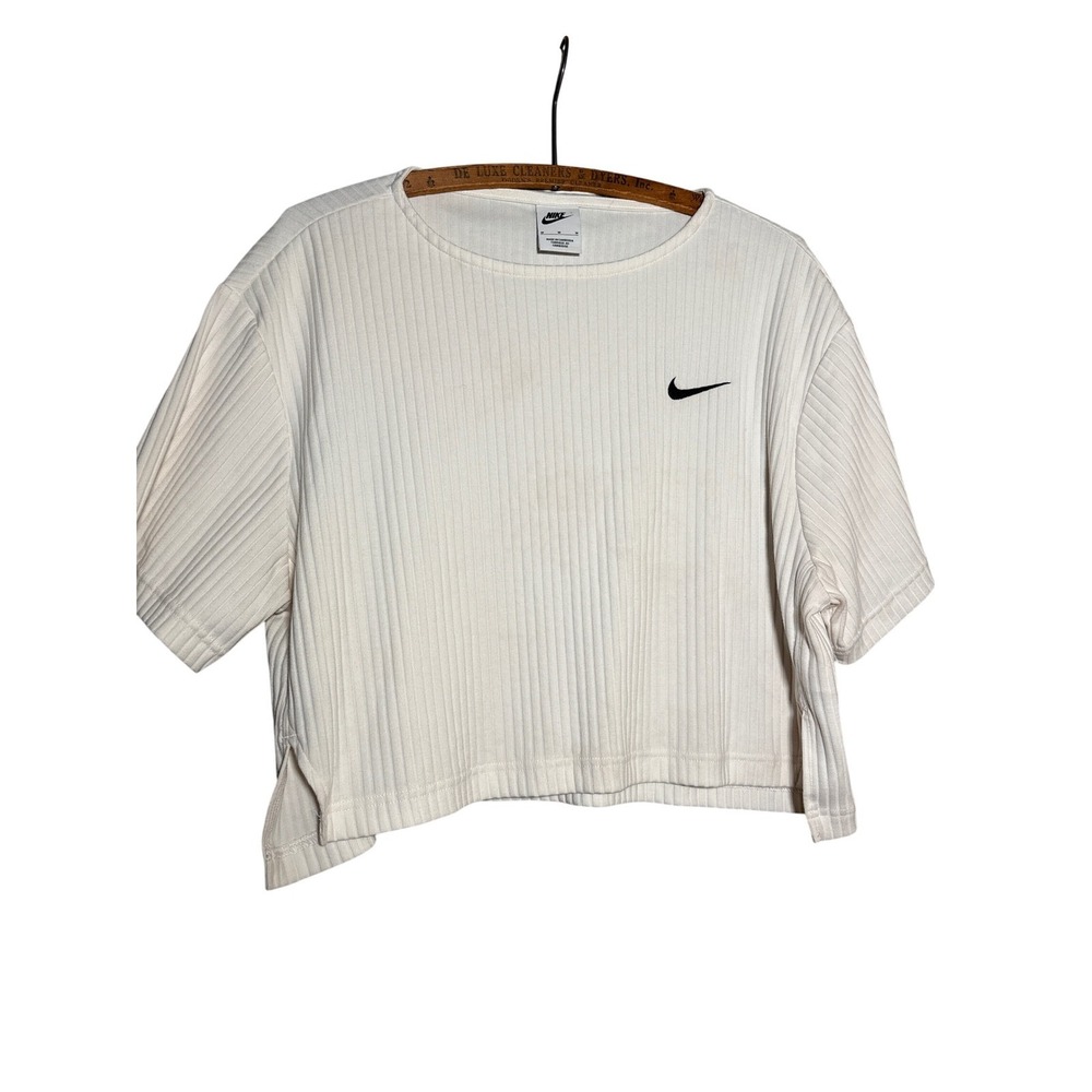 Nike Sportswear Essential Ribbed Crop Top Womens Medium White Short Sleeve Tee